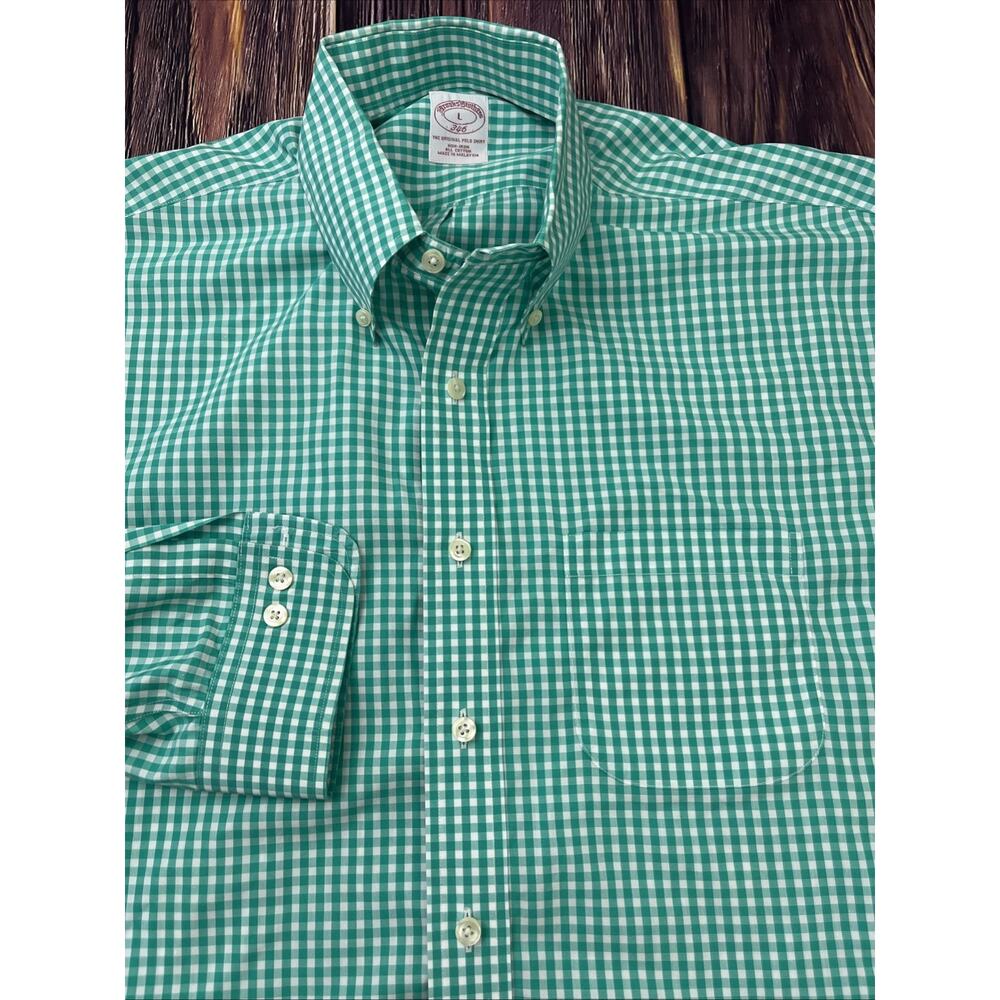Brooks Brothers 346 Non-Iron Plaid Button Up Green Shirt Mens Size Large - Picture 3 of 7